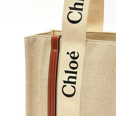 Pre-owned Chloé Brown White Canvas Leather Tote Bag () In Multi