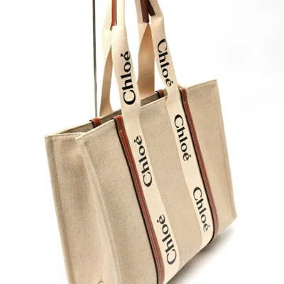 Pre-owned Chloé Brown White Linen Tote Bag () In Multi