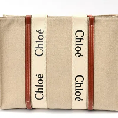 Pre-owned Chloé Brown White Linen Tote Bag () In Multi