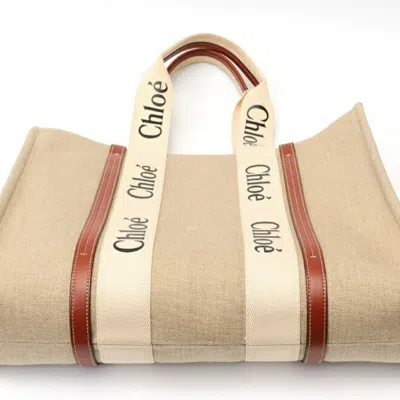 Pre-owned Chloé Brown White Linen Tote Bag () In Multi