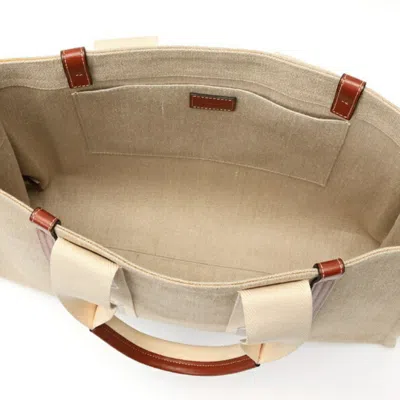 Pre-owned Chloé Brown White Linen Tote Bag () In Multi