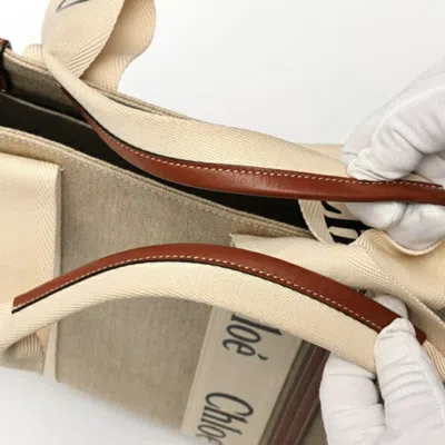 Pre-owned Chloé Brown White Linen Tote Bag () In Multi