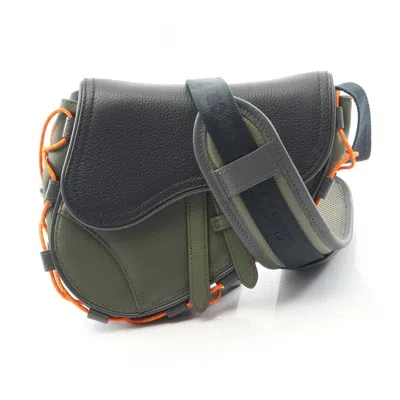 Pre-owned Dior Christian  Black Khaki Nylon Leather Fanny Pack Saddle Bag () In Multi