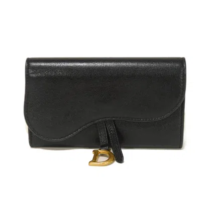 Pre-owned Dior Christian  Black Leather Long Wallet (bi-fold) ()