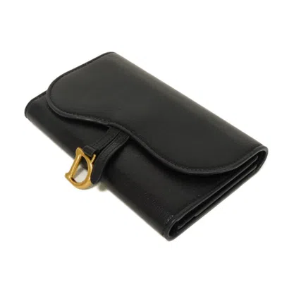Pre-owned Dior Christian  Black Leather Long Wallet (bi-fold) ()