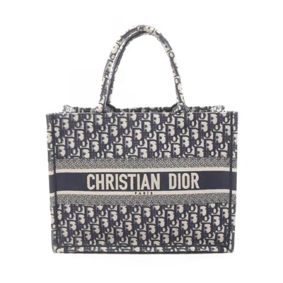 Pre-owned Dior Christian  Ivory Navy Canvas Leather Tote Bag () In Multi