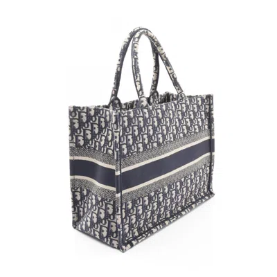 Pre-owned Dior Christian  Ivory Navy Canvas Leather Tote Bag () In Multi