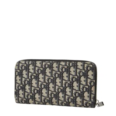 Pre-owned Dior Christian  Navy Canvas Leather Long Wallet (bi-fold) () In Blue