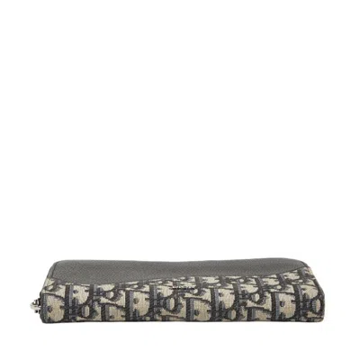 Pre-owned Dior Christian  Navy Canvas Leather Long Wallet (bi-fold) () In Blue