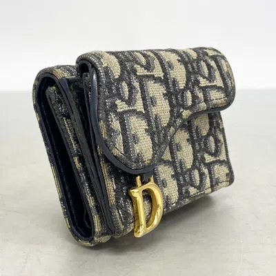 Pre-owned Dior Christian  Navy Canvas Wallet (tri-fold) () In Blue