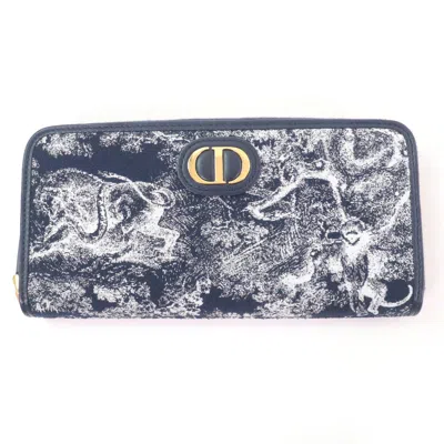 Pre-owned Dior Christian  Navy Jacquard Long Wallet (bi-fold) () In Blue