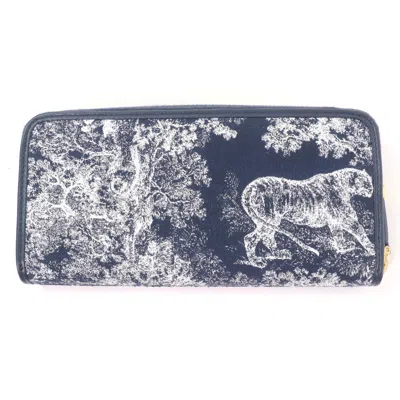 Pre-owned Dior Christian  Navy Jacquard Long Wallet (bi-fold) () In Blue