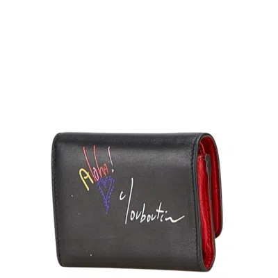 Pre-owned Christian Louboutin Black Red Color Leather Wallet (tri-fold) () In Multi