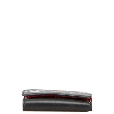 Pre-owned Christian Louboutin Black Red Color Leather Wallet (tri-fold) () In Multi