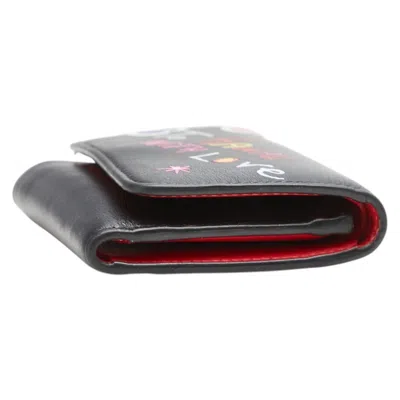 Pre-owned Christian Louboutin Black Red Color Leather Wallet (tri-fold) () In Multi