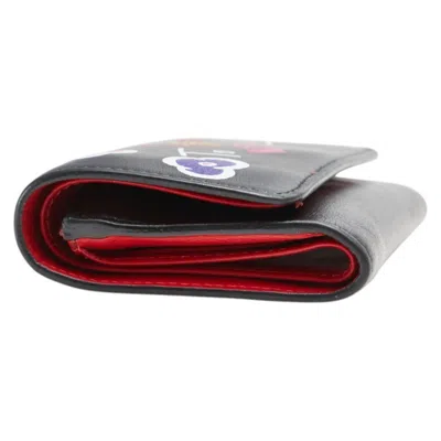 Pre-owned Christian Louboutin Black Red Color Leather Wallet (tri-fold) () In Multi