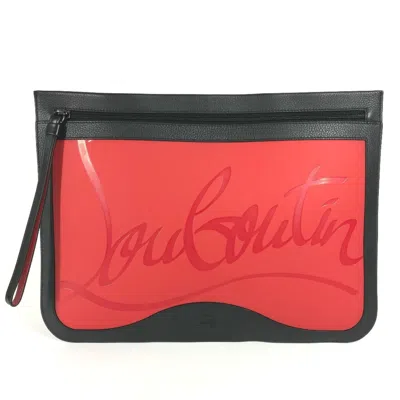 Pre-owned Christian Louboutin Black Red Color Rubber Leather Clutch Bag Pouch () In Multi