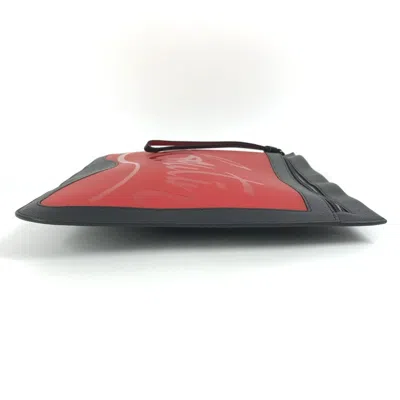 Pre-owned Christian Louboutin Black Red Color Rubber Leather Clutch Bag Pouch () In Multi