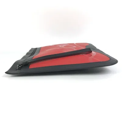 Pre-owned Christian Louboutin Black Red Color Rubber Leather Clutch Bag Pouch () In Multi