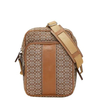 Pre-owned Coach Beige Brown Canvas Leather Shoulder Bag () In Multi