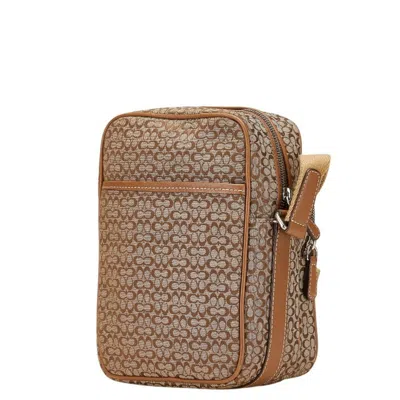 Pre-owned Coach Beige Brown Canvas Leather Shoulder Bag () In Multi