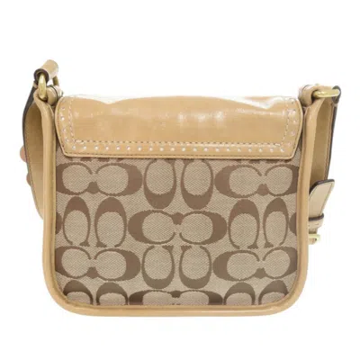 Pre-owned Coach Beige Canvas Patent Leather Shoulder Bag () In Sand
