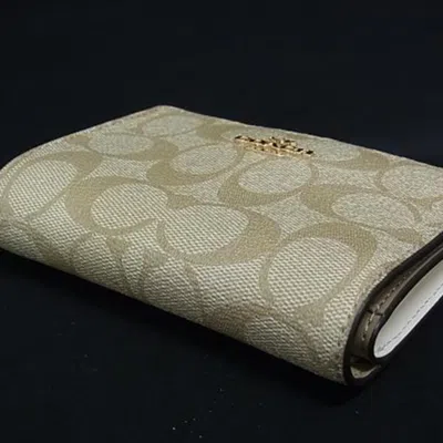 Pre-owned Coach Beige Signature Line Canvas Leather Wallet (bi-fold) () In Sand