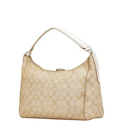 Pre-owned Coach Beige White Pvc Leather Handbag Shoulder Bag () In Multi