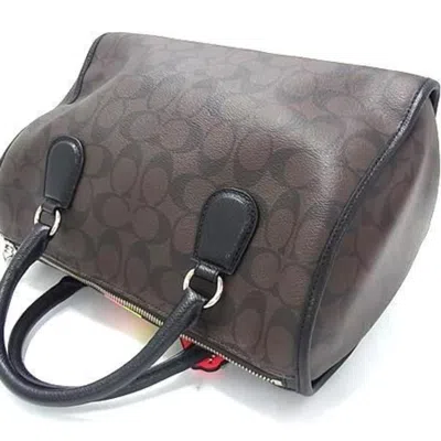 Pre-owned Coach Black Brown Red Color Yellow Leather Pvc Handbag Shoulder Bag Tote Bag ()