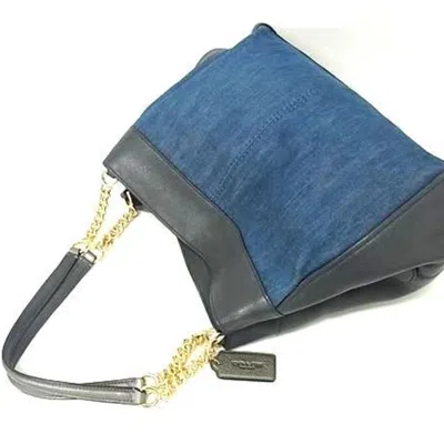 Pre-owned Coach Blue Navy Denim Leather Handbag Shoulder Bag Tote Bag ()