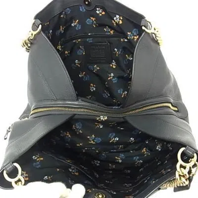 Pre-owned Coach Blue Navy Denim Leather Handbag Shoulder Bag Tote Bag ()