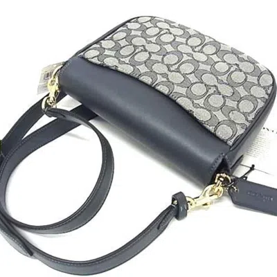 Pre-owned Coach Gray Navy Canvas Leather Handbag Shoulder Bag Tote Bag () In Multi
