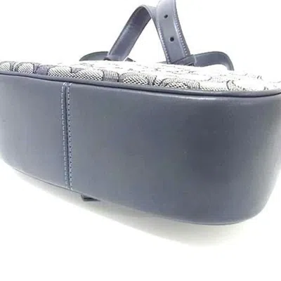 Pre-owned Coach Gray Navy Canvas Leather Handbag Shoulder Bag Tote Bag () In Multi