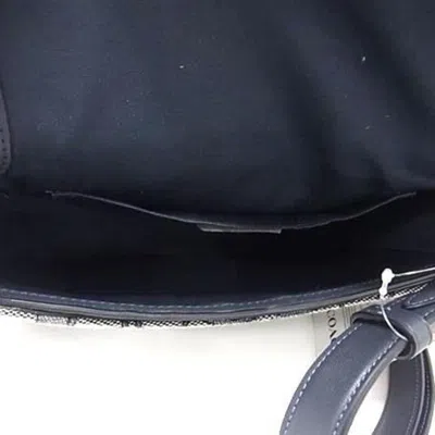 Pre-owned Coach Gray Navy Canvas Leather Handbag Shoulder Bag Tote Bag () In Multi