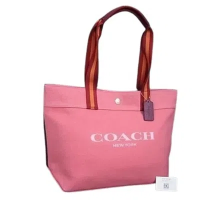 Pre-owned Coach Pink Red Color Canvas Leather Handbag Shoulder Bag Tote Bag () In Multi