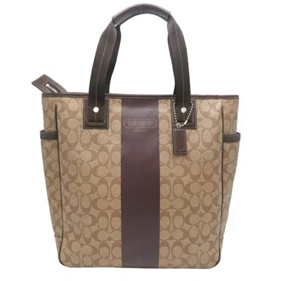 Pre-owned Coach Signature Brown Signature Line Tote Bag ()