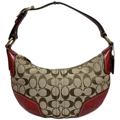 Pre-owned Coach Signature Red Brown Shoulder Bag ()