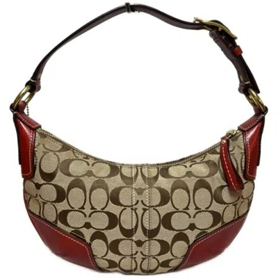 Pre-owned Coach Signature Red Brown Shoulder Bag ()