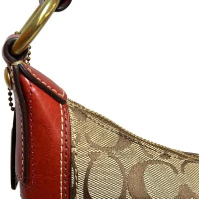 Pre-owned Coach Signature Red Brown Shoulder Bag ()