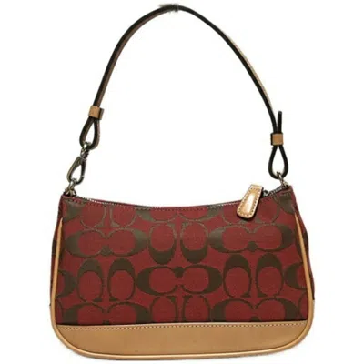 Pre-owned Coach Signature Red Color Canvas Leather Shoulder Bag ()