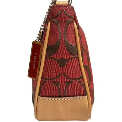Pre-owned Coach Signature Red Color Canvas Leather Shoulder Bag ()