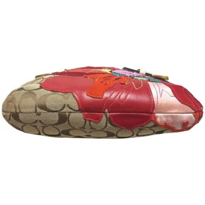 Pre-owned Coach Signature Red Color White Shoulder Bag ()