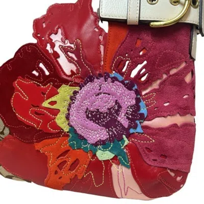 Pre-owned Coach Signature Red Color White Shoulder Bag ()