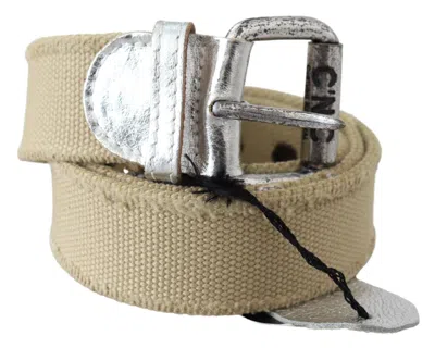Costume National Beige Cotton Rustic Logo Buckle Belt In Green