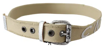 Costume National Beige Cotton Rustic Logo Buckle Belt In Green