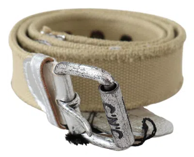 Costume National Beige Cotton Rustic Logo Buckle Belt In Green