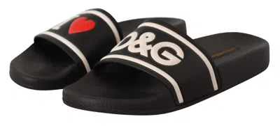 Dolce & Gabbana Elegant Black Leather Slide Sandals For Her In Multi