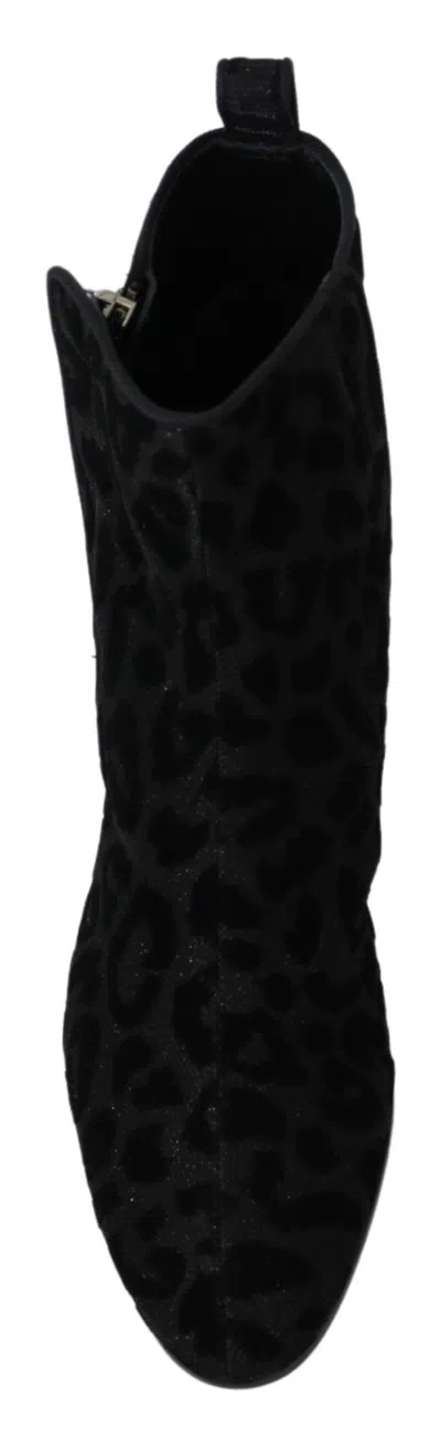 Dolce & Gabbana Black Leopard Short Boots Zipper Women's Shoes In Black