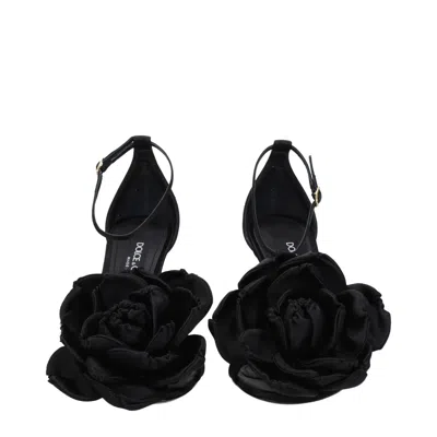 Dolce & Gabbana Black Satin Stiletto Heel Women's Sandals In Black
