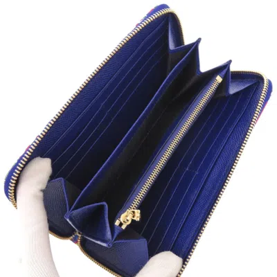 Pre-owned Dolce & Gabbana Blue Multi-color Red Color Leather Long Wallet (bi-fold) ()
